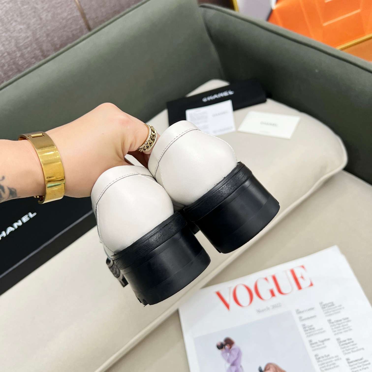 Chanel Romance CC Embellished Loafers White For Women - Image 5