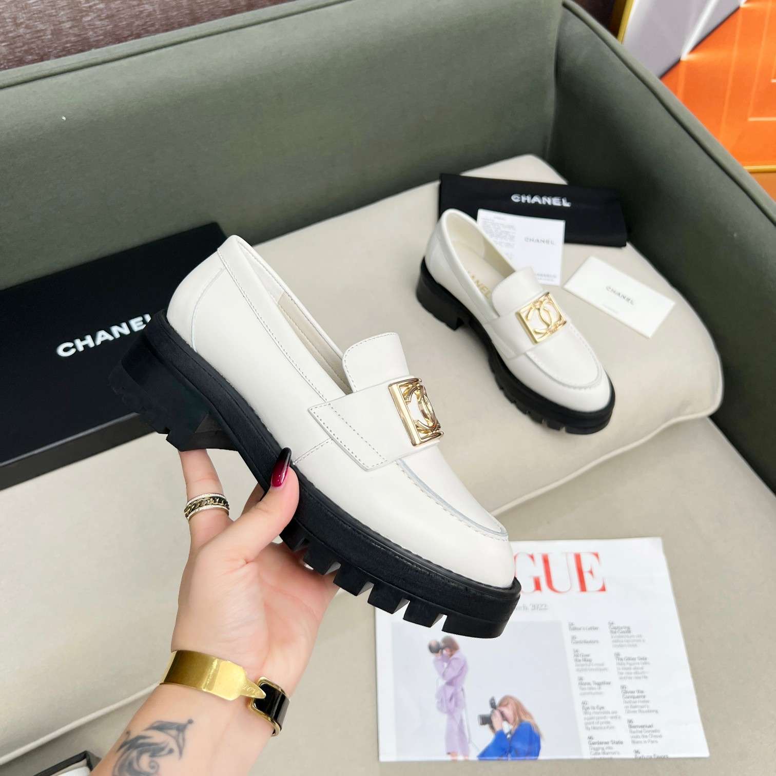 Chanel Romance CC Embellished Loafers White For Women - Image 3