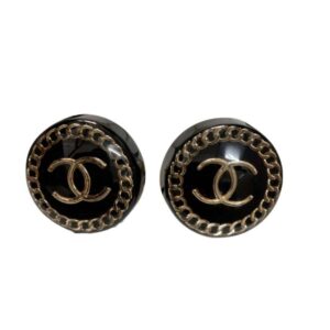 Chanel  Round Acrylic Stud Earrings Black For Women