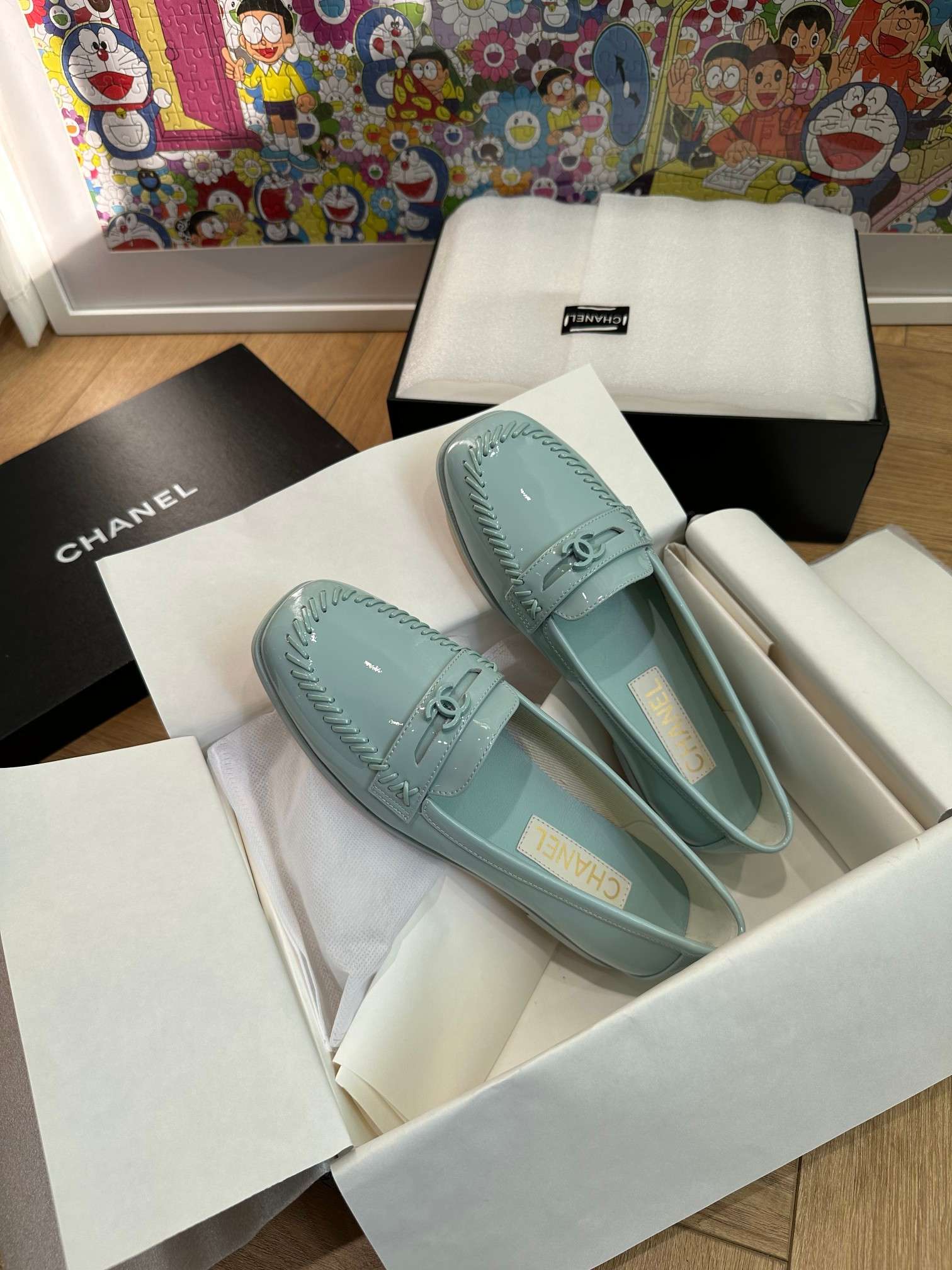 Chanel Round Toe Loafers Blue For Women - Image 4