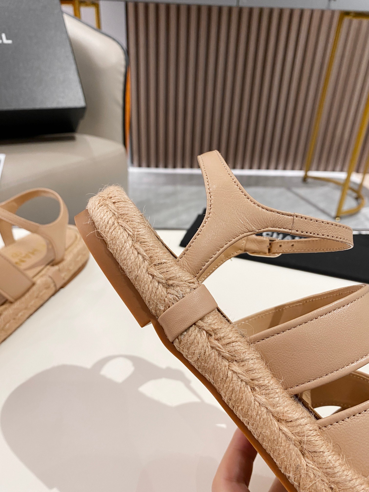 Chanel Straw Weave Strap Thick Sole Crossbody Brown For Women - Image 2