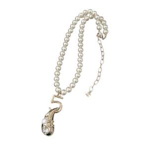 Chanel Tear Drop Pearl Necklace Gold For Women