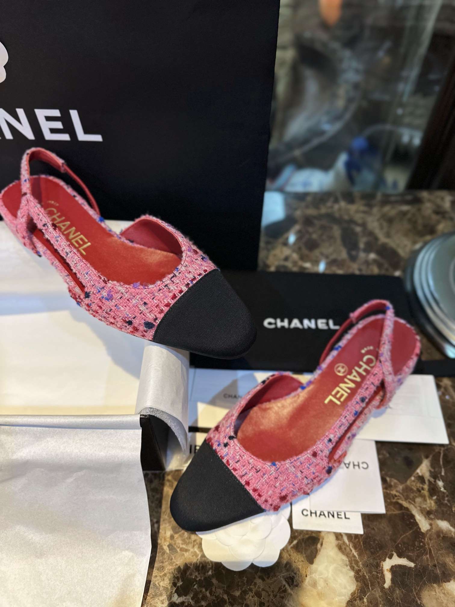 Chanel Woolen Lat Lace Up Sandals Dark Pink For Women - Image 9