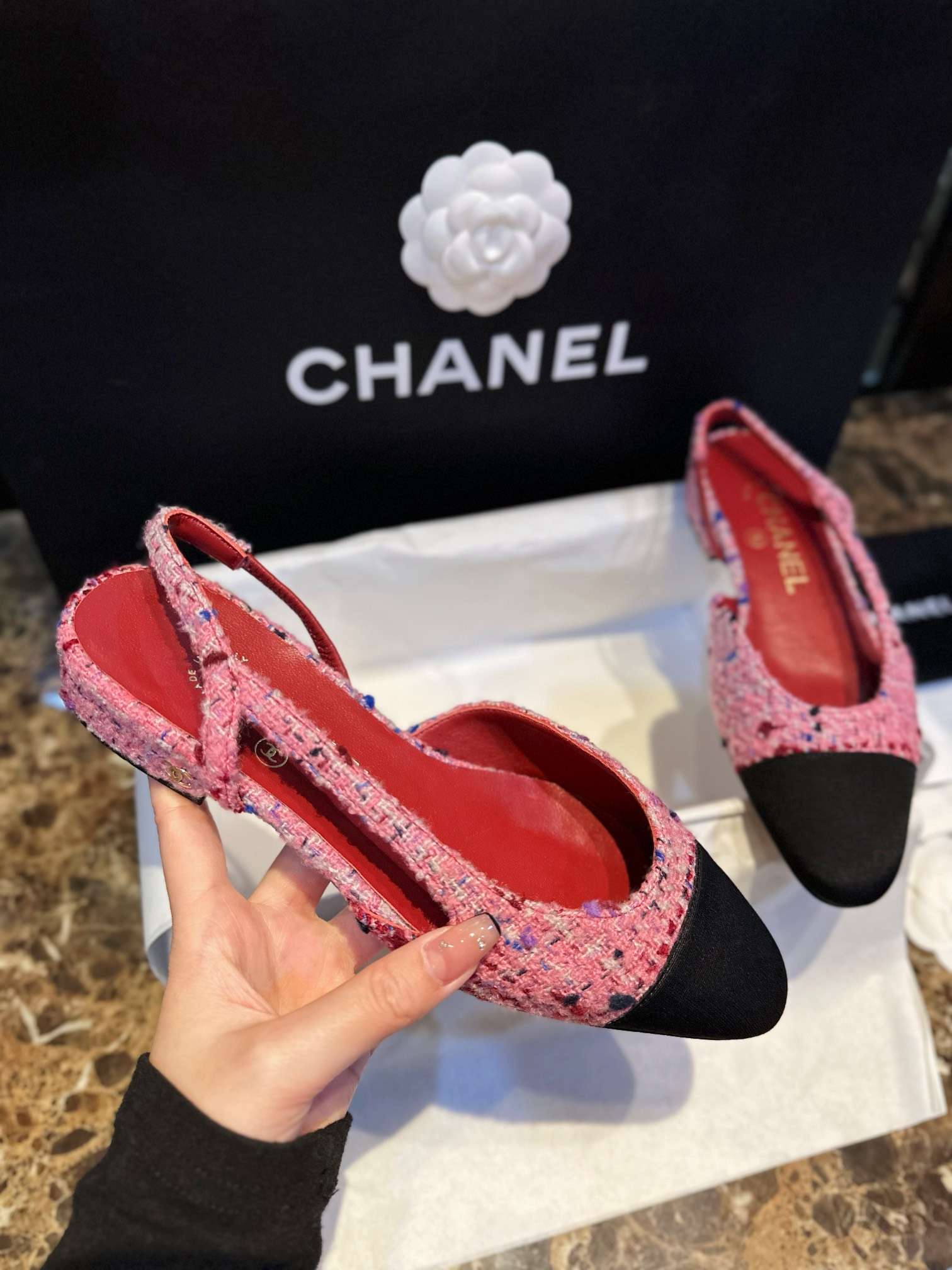 Chanel Woolen Lat Lace Up Sandals Dark Pink For Women - Image 4