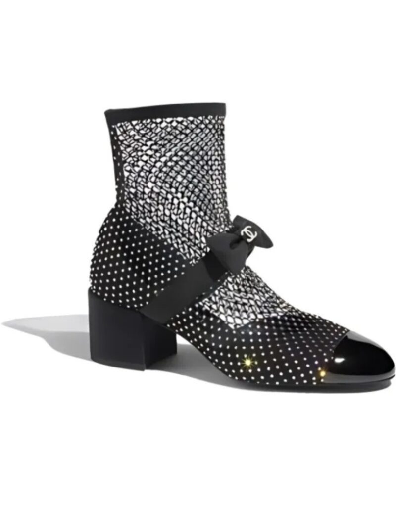 Chanel Crystal Bow Sock Boots Black For Women G40097 Y56614 K5929 - Image 4