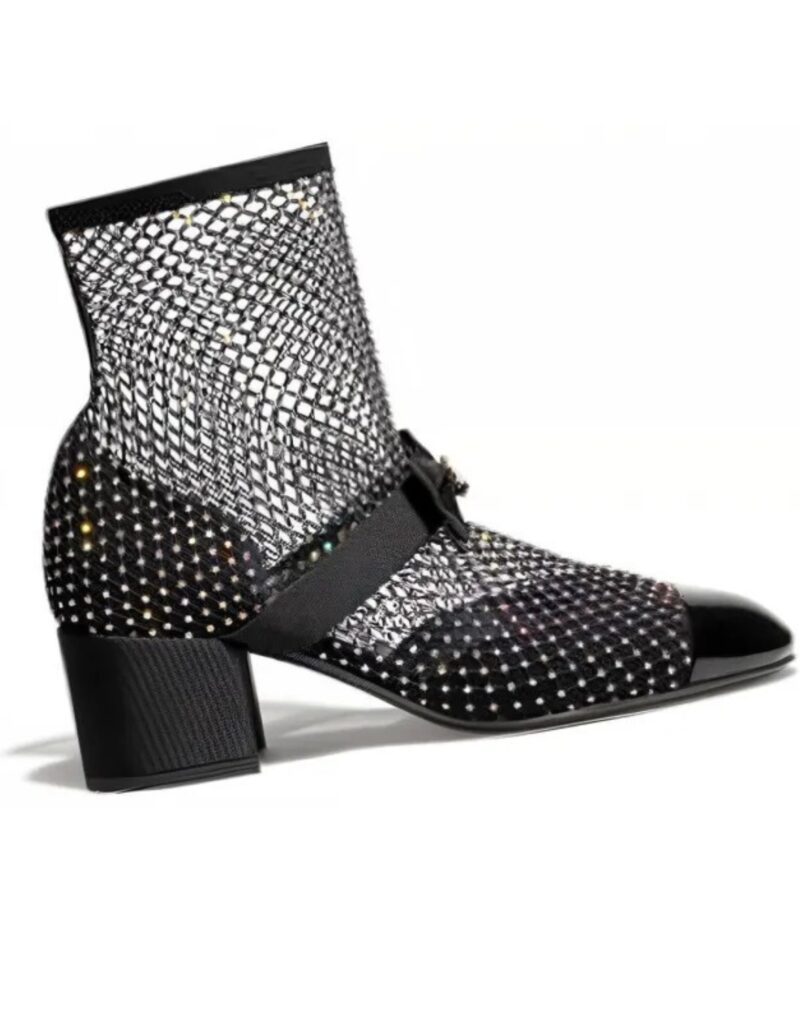 Chanel Crystal Bow Sock Boots Black For Women G40097 Y56614 K5929 - Image 3