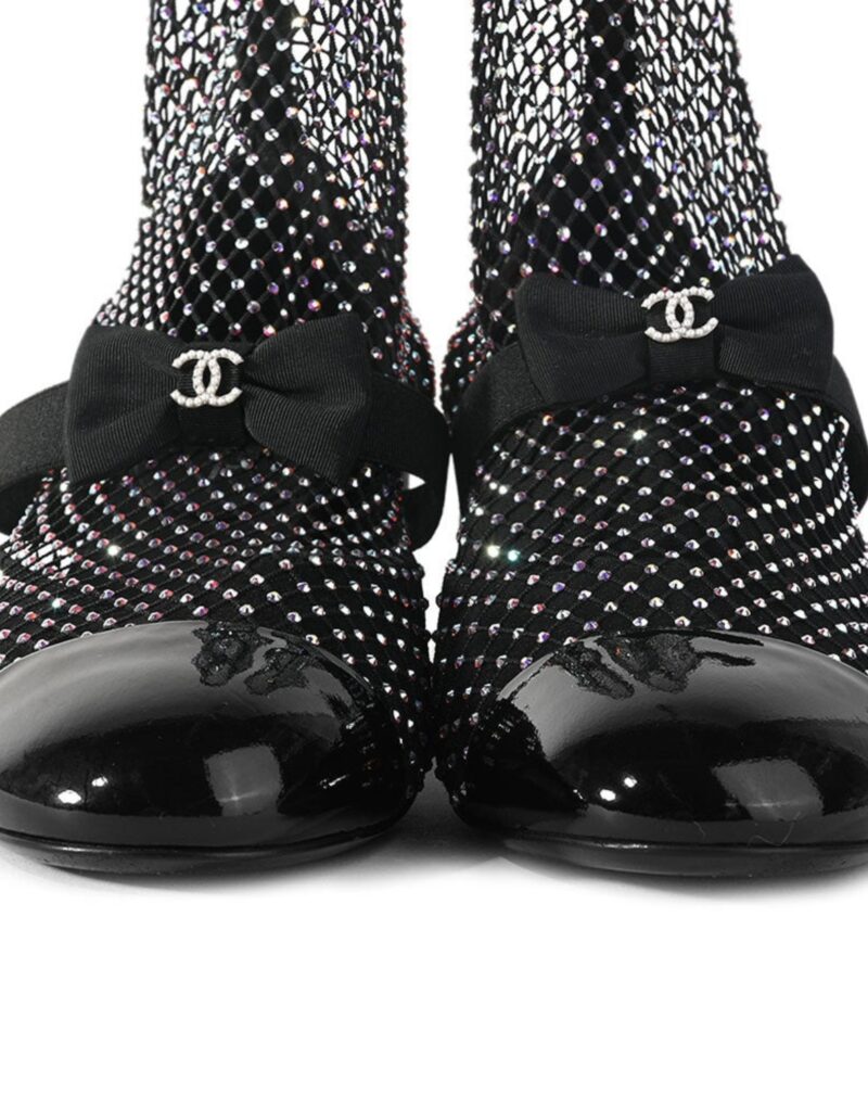 Chanel Crystal Bow Sock Boots Black For Women G40097 Y56614 K5929 - Image 5