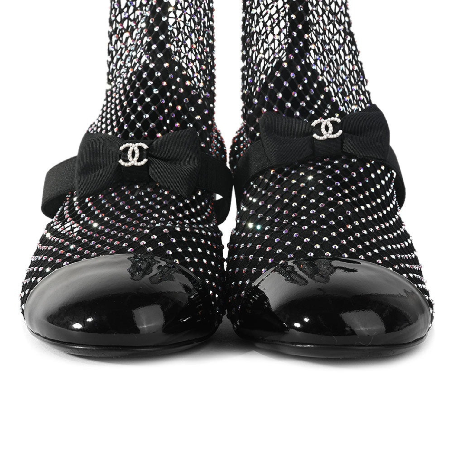Chanel Crystal Bow Sock Boots Black For Women G40097 Y56614 K5929 - Image 11