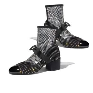 Chanel Crystal Bow Sock Boots Black For Women G40097 Y56614 K5929