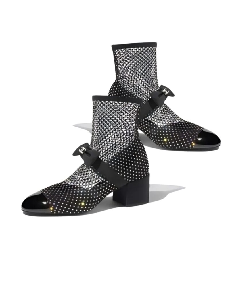 Chanel Crystal Bow Sock Boots Black For Women G40097 Y56614 K5929