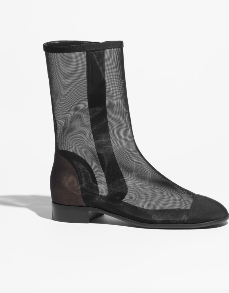 Chanel Mesh Grosgrain Short Boots Black For Women G45519 B15906 94305 - Image 2