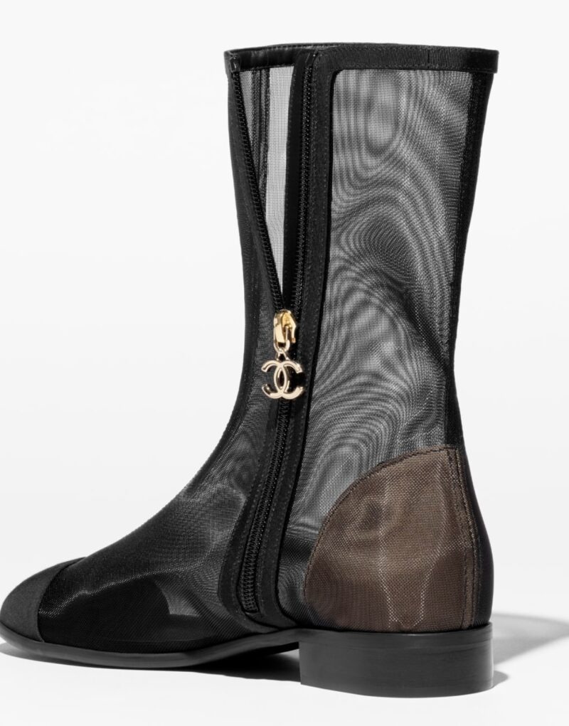 Chanel Mesh Grosgrain Short Boots Black For Women G45519 B15906 94305 - Image 3