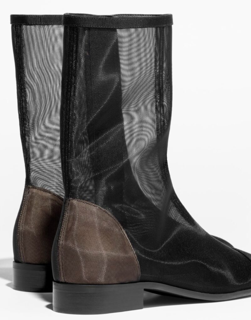 Chanel Mesh Grosgrain Short Boots Black For Women G45519 B15906 94305 - Image 4