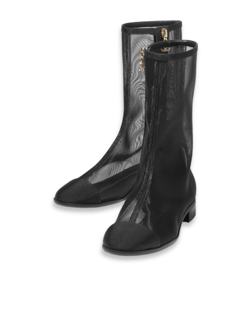 Chanel Mesh Grosgrain Short Boots Black For Women G45519 B15906 94305