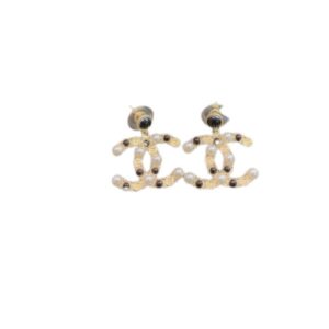 Chanel Combinating White And Black Pearl Earrings Gold Tone For Women