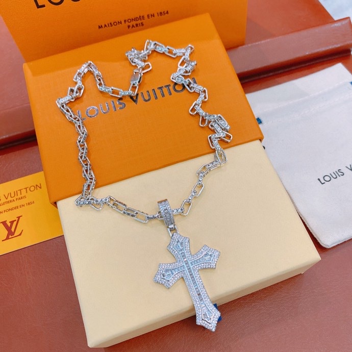 Louis Vuitton Cross Necklace Silver For Women - Image 2