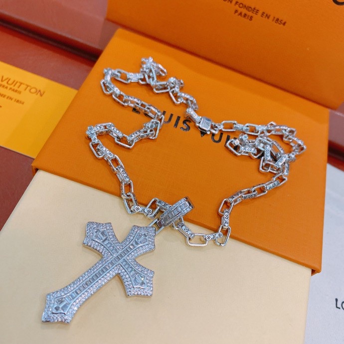 Louis Vuitton Cross Necklace Silver For Women - Image 3