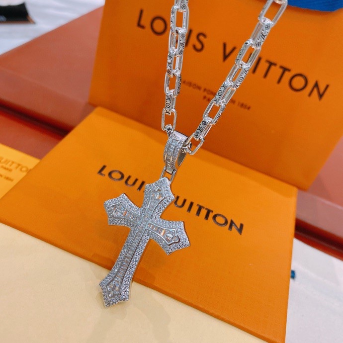 Louis Vuitton Cross Necklace Silver For Women - Image 4