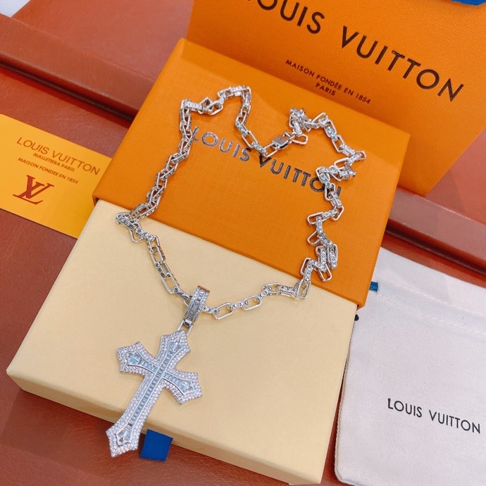 Louis Vuitton Cross Necklace Silver For Women - Image 5