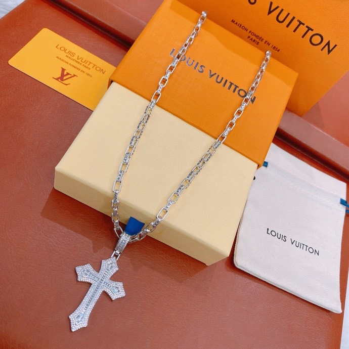 Louis Vuitton Cross Necklace Silver For Women - Image 6