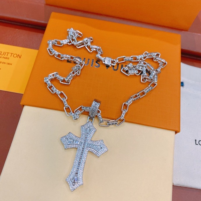 Louis Vuitton Cross Necklace Silver For Women - Image 7