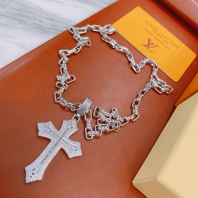 Louis Vuitton Cross Necklace Silver For Women - Image 9