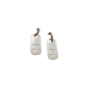 Chanel Dangling Big Tag Earrings Gold Tone For Women