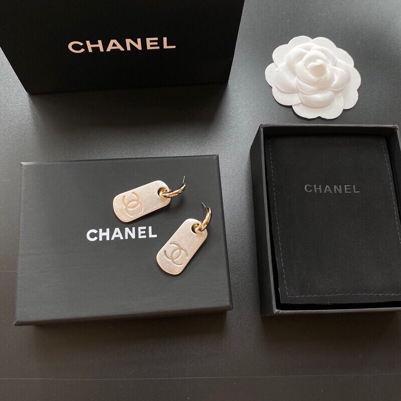 Chanel Dangling Big Tag Earrings Gold Tone For Women - Image 8