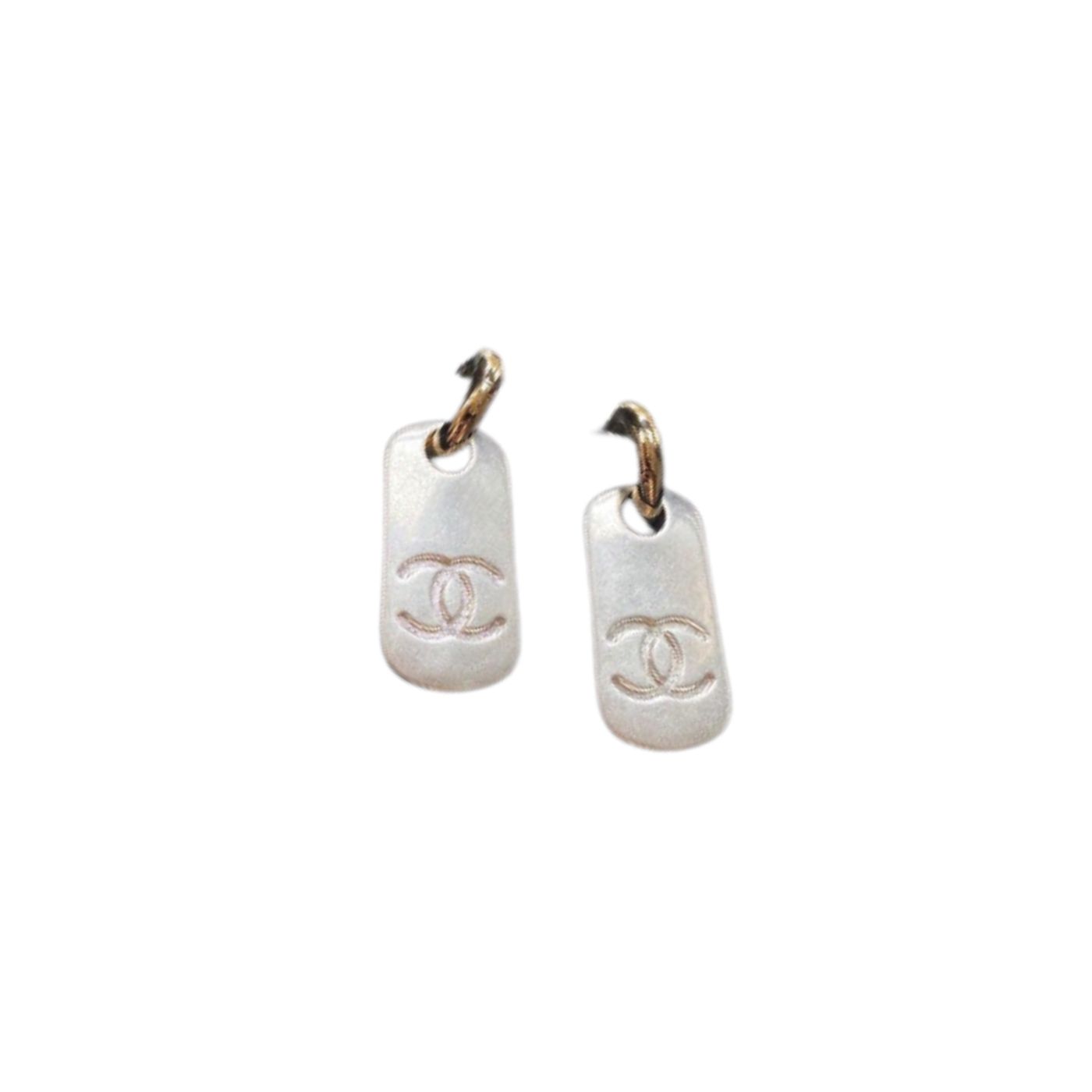 Chanel Dangling Big Tag Earrings Gold Tone For Women
