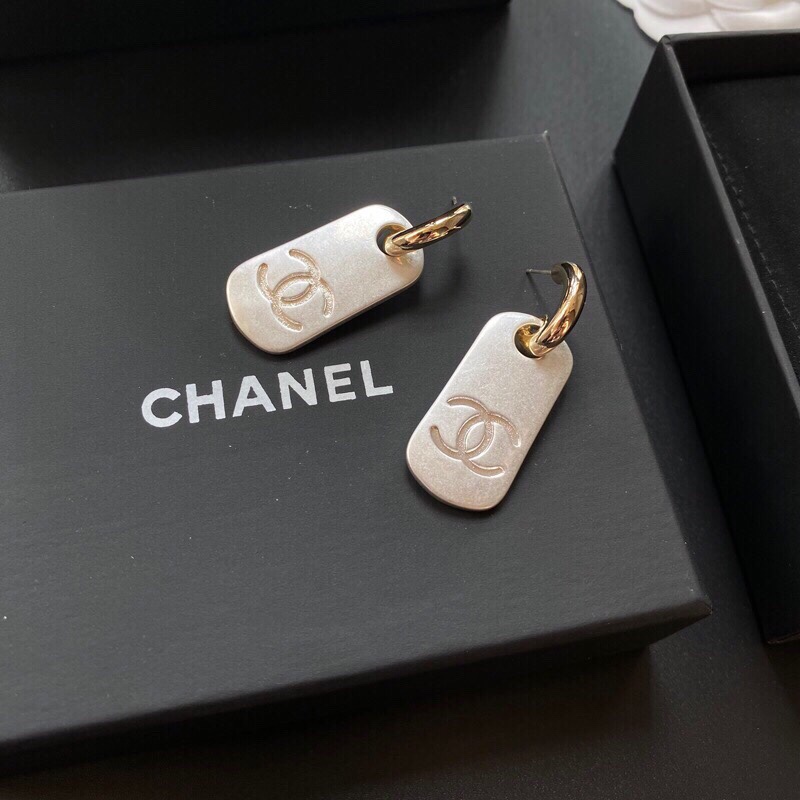 Chanel Dangling Big Tag Earrings Gold Tone For Women - Image 7
