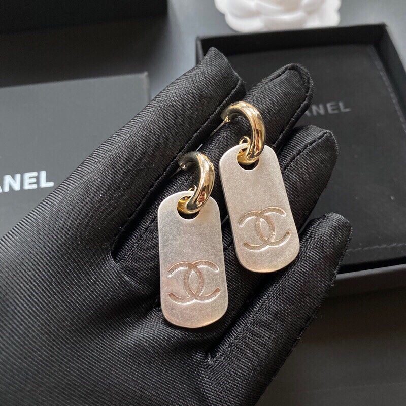 Chanel Dangling Big Tag Earrings Gold Tone For Women - Image 6