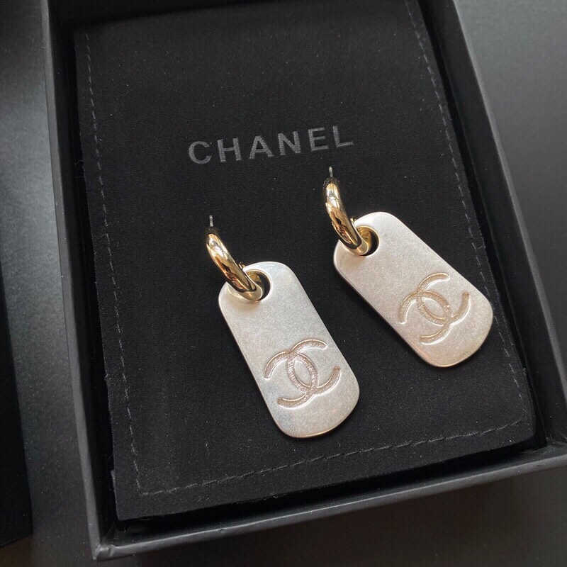 Chanel Dangling Big Tag Earrings Gold Tone For Women - Image 2