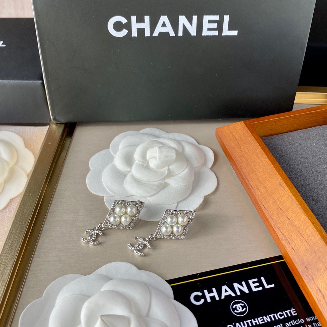 Chanel Double C Pendant Earrings Silver For Women - Image 3