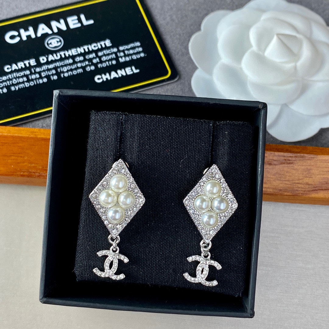 Chanel Double C Pendant Earrings Silver For Women - Image 6