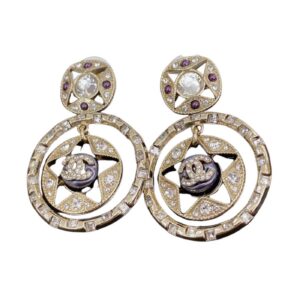 Chanel Double C Round Earrings Gold For Women