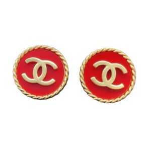 Chanel Double C Round Earrings Red For Women