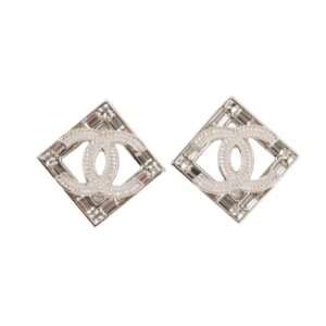 Chanel Double C Square Earrings Silver For Women