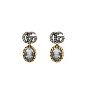 Gucci Double G Earrings With Crystals Gold Tone For Women 629659 J1D50 8066