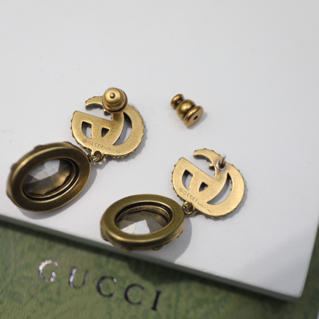 Gucci Double G Earrings With Crystals Gold Tone For Women 629659 J1D50 8066 - Image 7
