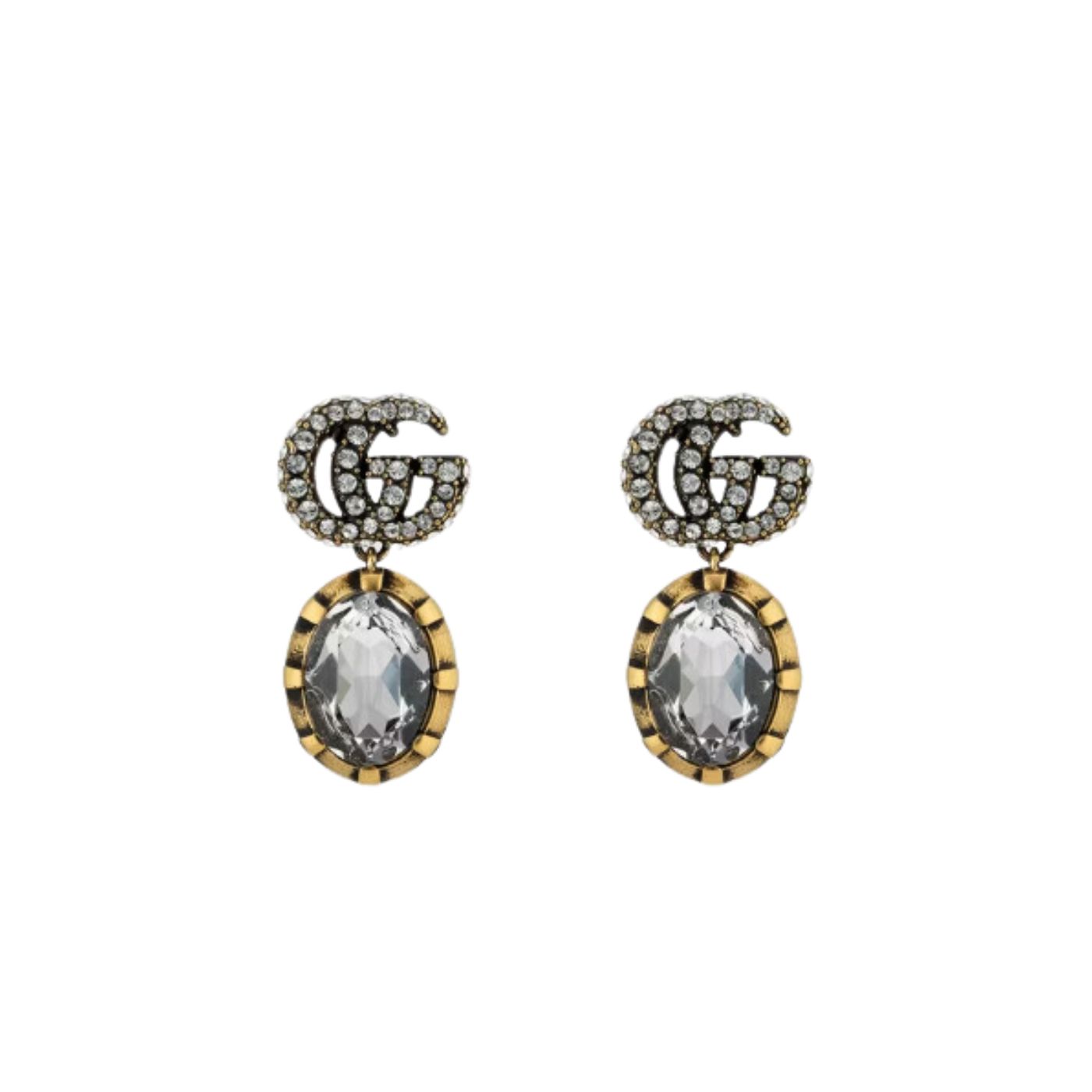 Gucci Double G Earrings With Crystals Gold Tone For Women 629659 J1D50 8066