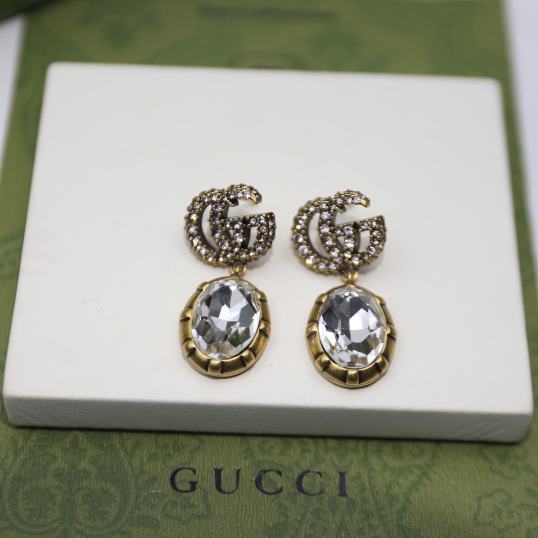 Gucci Double G Earrings With Crystals Gold Tone For Women 629659 J1D50 8066 - Image 6