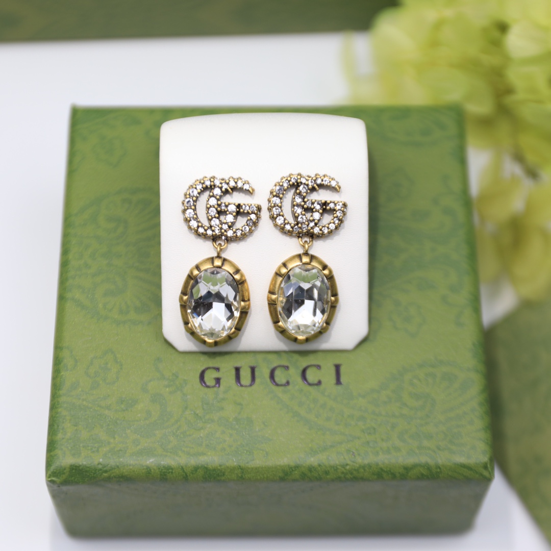 Gucci Double G Earrings With Crystals Gold Tone For Women 629659 J1D50 8066 - Image 5
