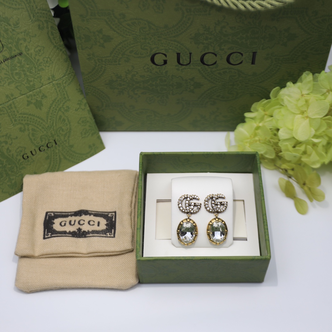 Gucci Double G Earrings With Crystals Gold Tone For Women 629659 J1D50 8066 - Image 3
