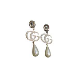 Gucci Douple G Pearl Frame Earrings Gold Tone For Women