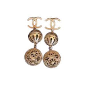Chanel Douple Sphere Earrings Gold Tone For Women