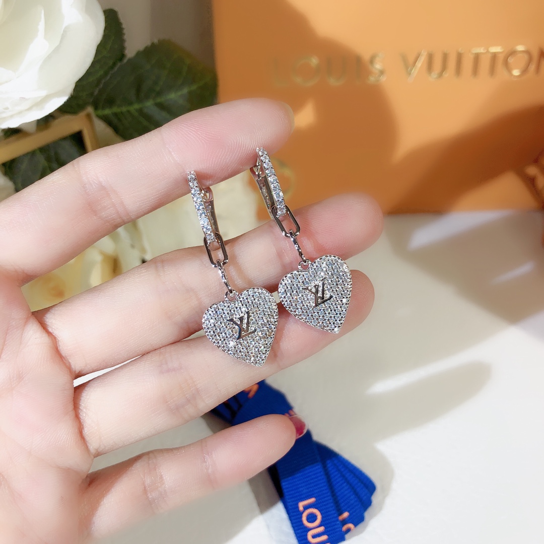 Louis Vuitton Engraving LV Signature Twinkle Earrings Silver Tone For Women - Image 8