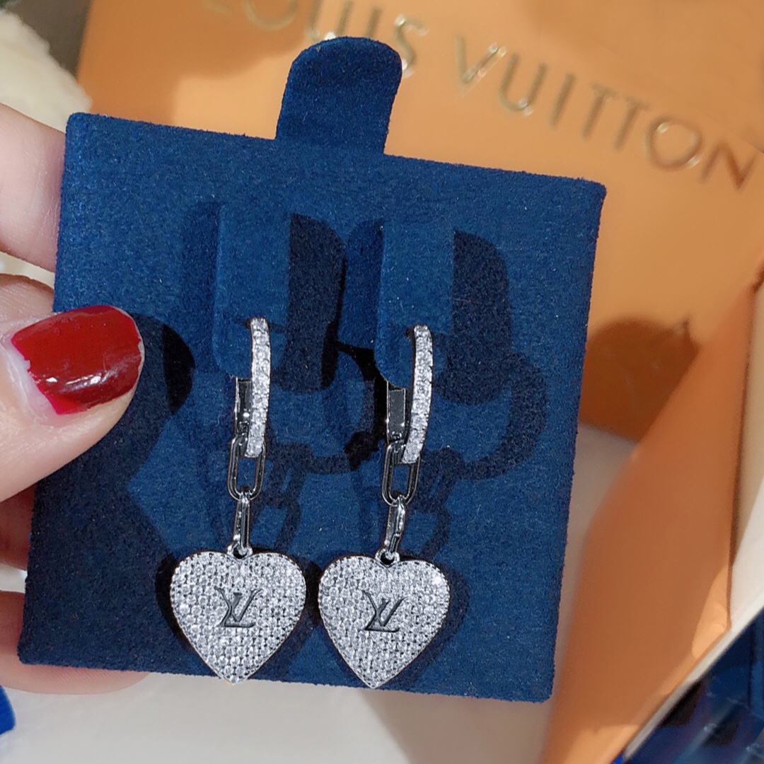 Louis Vuitton Engraving LV Signature Twinkle Earrings Silver Tone For Women - Image 2