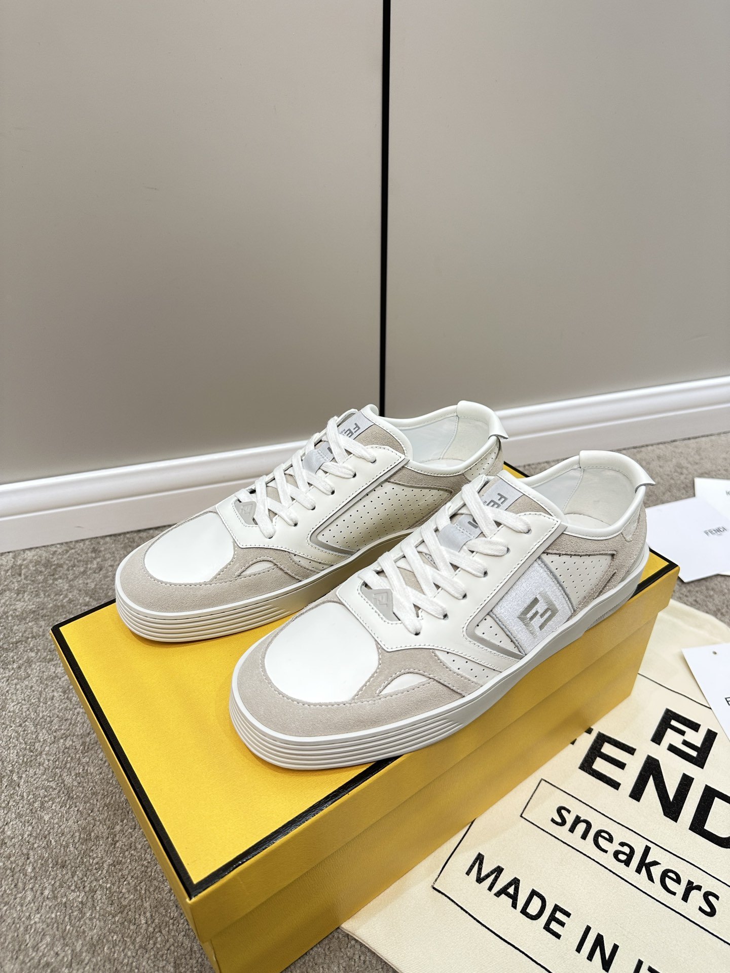 Fendi Lace-Up Sneakers Cream For Women - Image 10