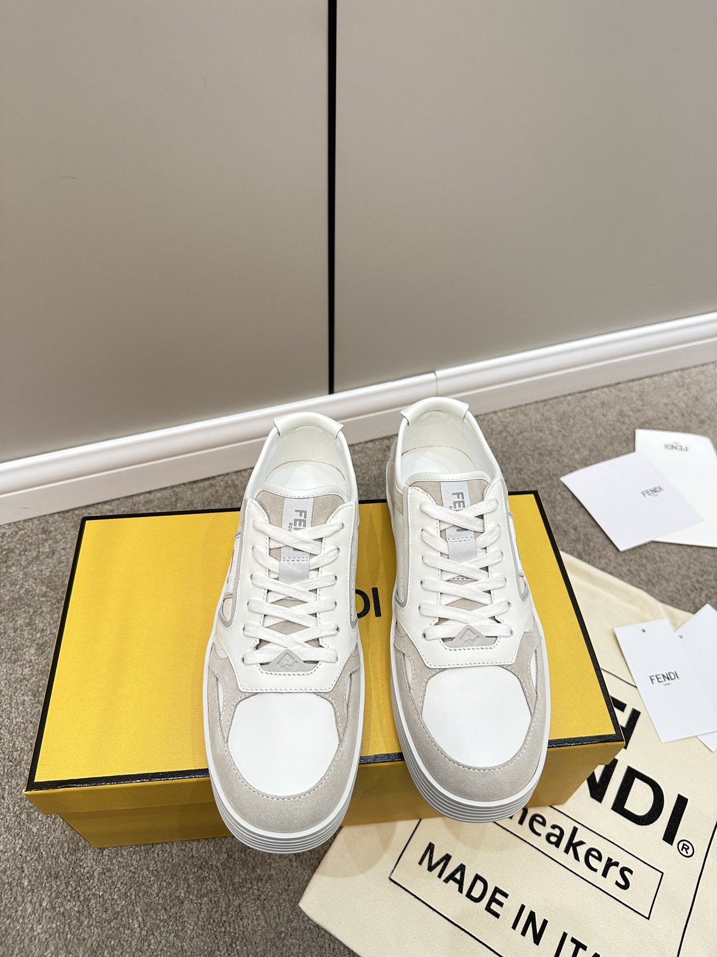 Fendi Lace-Up Sneakers Cream For Women - Image 9