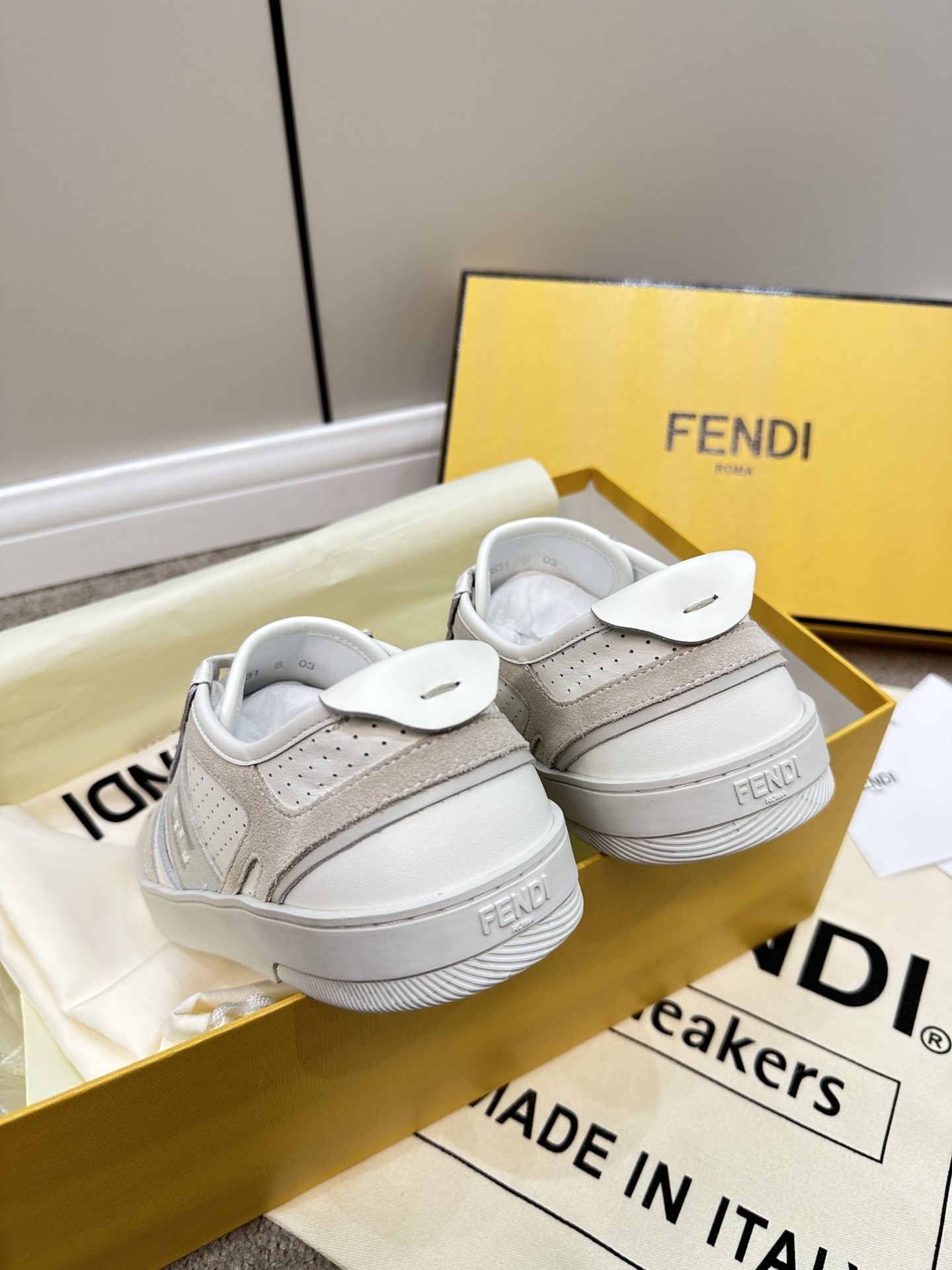 Fendi Lace-Up Sneakers Cream For Women - Image 8